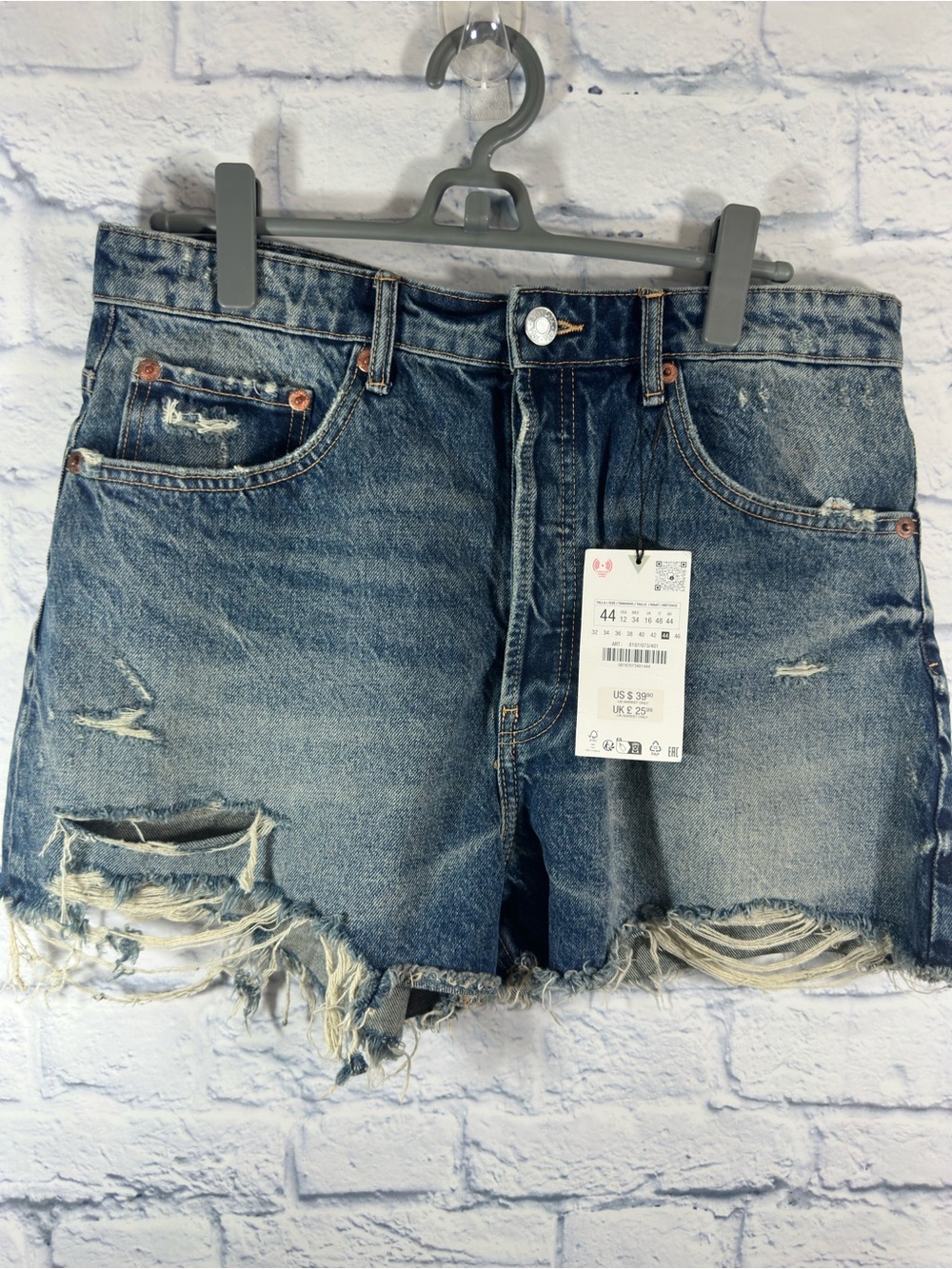 NWT Zara Womens High Rise Distressed Butterfly Dark Denim Shorts Sz 12 Blue